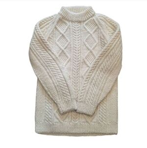 Vintage Alana Sweater Women's XS Cream Wool Fisherman Cable Knit Pullover